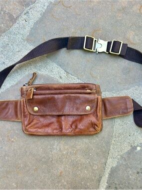Loyofun-Unisex Brown Genuine Leather Belt Bag/Fanny Pack/Waist Bag
